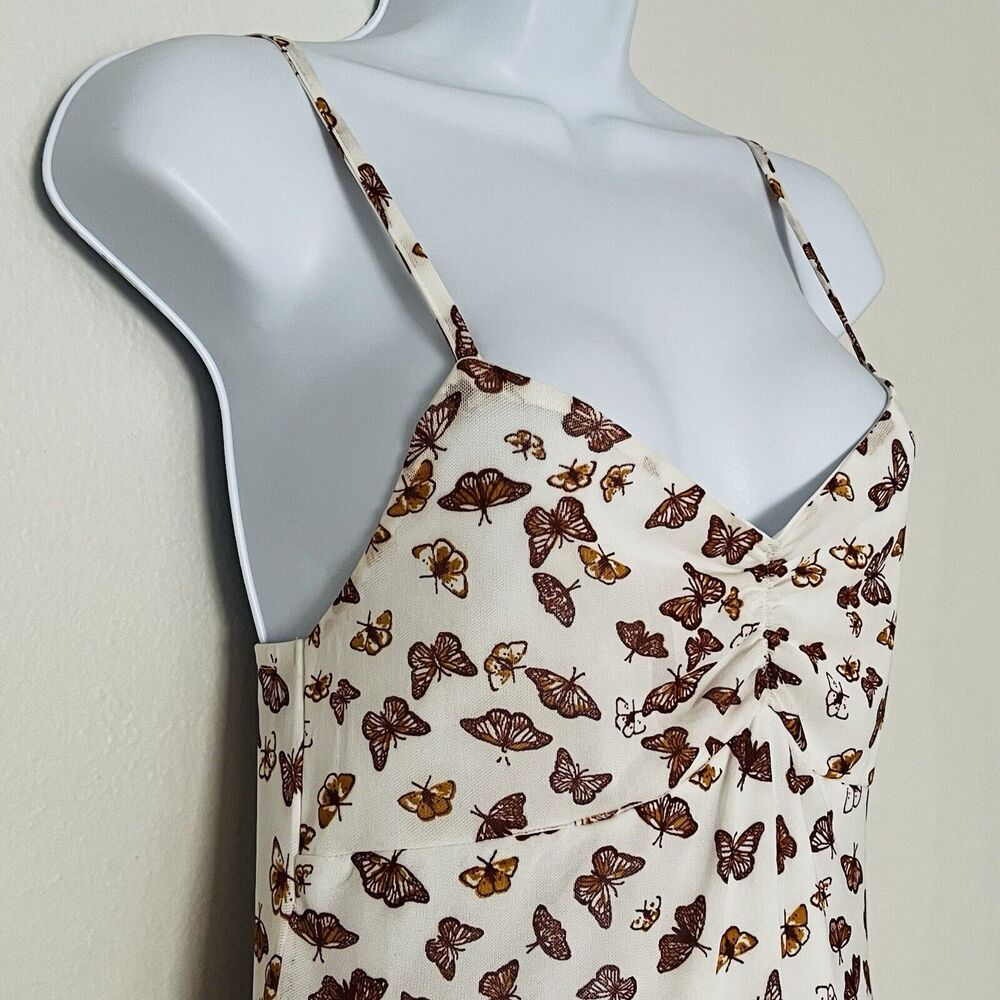 Ultra Flirt Y2K Butterfly Midi Dress Size Medium Sheer White Brown Ruffle Lined - Picture 4 of 15